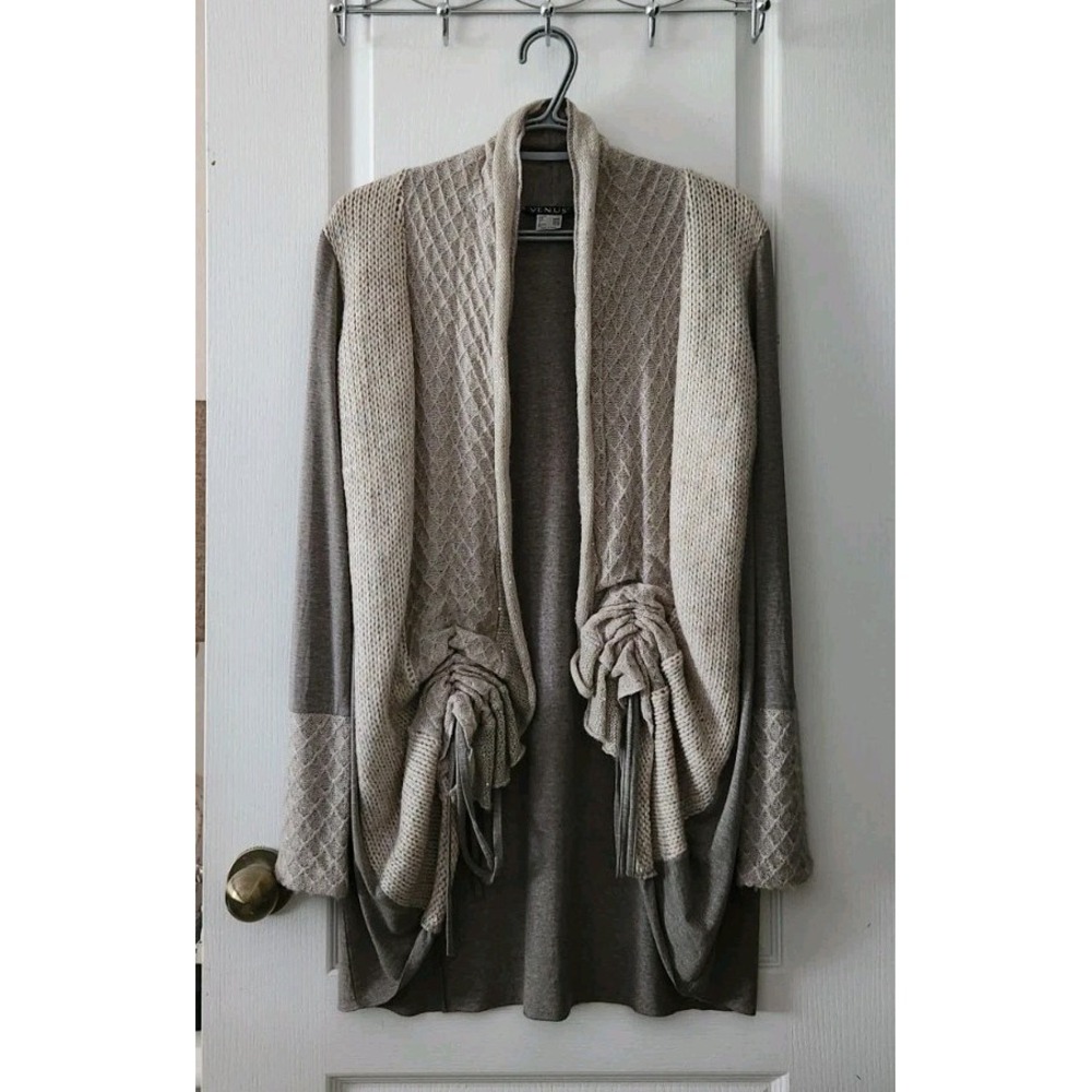 Venus Gray‎ Beige Open Front Cardigan Jacket Mohair Wool Sequin Size S